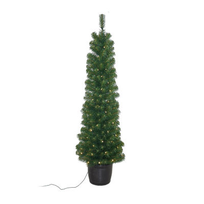 Kurt Adler 5-Foot Pre-Lit Potted Tree with 100-Light Warm White LED Bulbs