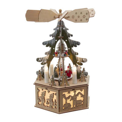 Kurt Adler 11-Inch Battery-Operated Light-Up Wooden Tree Scene with Windmill