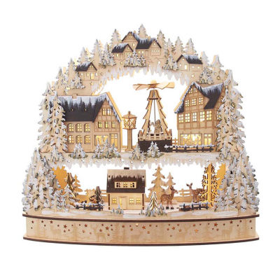 Kurt Adler 16-Inch Battery-Operated Light-Up Wooden Village with Motion