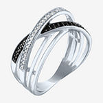 Limited Time Special! Black and White Diamond Crossover Ring in Sterling Silver