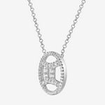 Gemini Womens Cubic Zirconia Sterling Silver Round Pendant Necklace