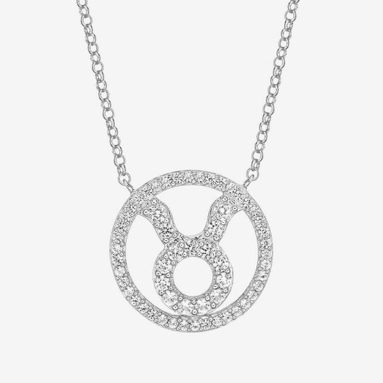 Taurus Womens Cubic Zirconia Sterling Silver Round Pendant Necklace