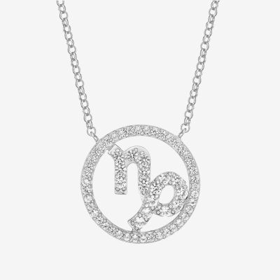 Capricorn Womens Cubic Zirconia Sterling Silver Round Pendant Necklace