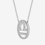 Libra Womens Cubic Zirconia Sterling Silver Round Pendant Necklace