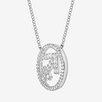 Sagittarius Womens Cubic Zirconia Sterling Silver Round Pendant Necklace