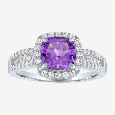 Womens Genuine Purple Amethyst Sterling Silver Cocktail Ring