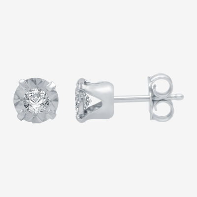 1/5 CT. T.W .Natural Diamond 10K White Gold Stud Earrings