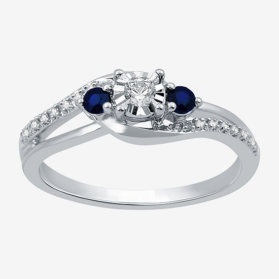 Promise My Love 1/8 CT. T.W. Diamond and Genuine Blue Sapphire Bypass Promise Ring