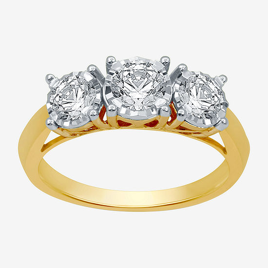 Love Lives Forever Womens 1 CT. T.W. Genuine White Diamond 10K Gold 3-Stone Engagement Ring