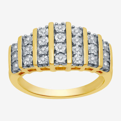 1/10 CT.T.W. Natural Diamond 7-Row 14K Gold Over SIlver Ring