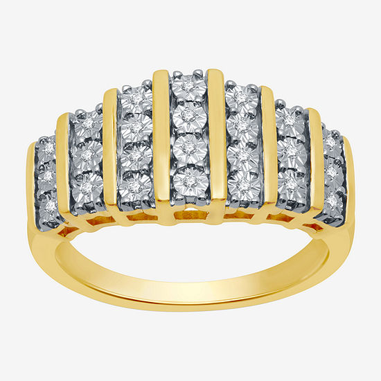 1/10 CT. T.W. Diamond 7-Row 14K Gold Over Silver Ring