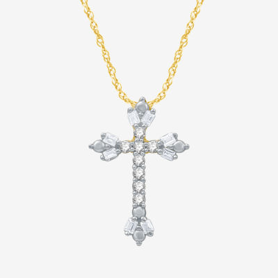 1/10 CT.T.W. Natural Diamond Floral Cross Pendant Necklace