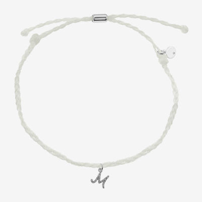 Itsy Bitsy White Bolo Initial Cubic Zirconia Cord Bracelet