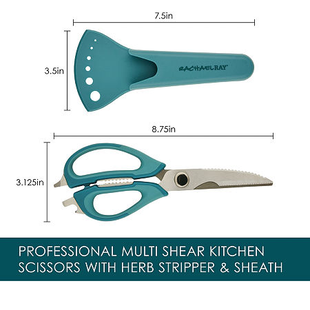 Rachael Ray Professional Multi Kitchen Scissors With Herb Stripper And Sheath, One Size, Blue