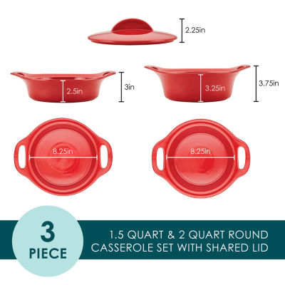 Rachael Ray Ceramic 3-pc. Casserole Bakers with Shared Lid Set