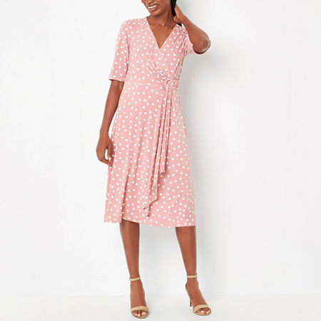 Polka Dot Dresses: 20s, 30s, 40s, 50s, 60s Robbie Bee Short Sleeve Dots Midi Fit  Flare Dress Medium  Pink $47.19 AT vintagedancer.com