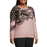 Liz Claiborne Plus Womens Crew Neck Long Sleeve Pullover Sweater