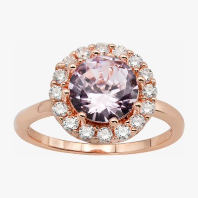 Sparkle Allure Womens Pink Crystal 18K Rose Gold Over Brass Round Halo Cocktail Ring