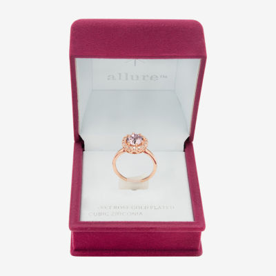 Sparkle Allure Womens Pink Crystal 18K Rose Gold Over Brass Round Halo Cocktail Ring