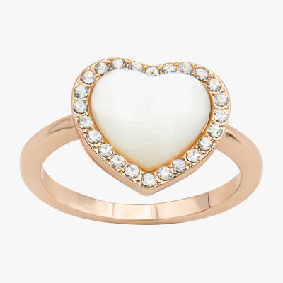 Sparkle Allure Mother Of Pearl Cultured Freshwater 18K Rose Gold Over Brass Heart Halo Cocktail Ring