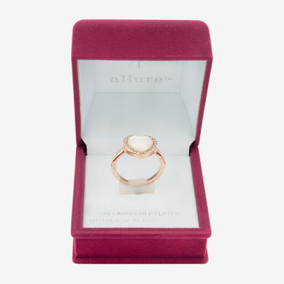 Sparkle Allure Mother Of Pearl Cultured Freshwater 18K Rose Gold Over Brass Heart Halo Cocktail Ring