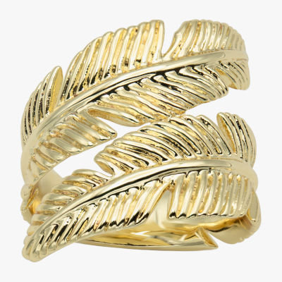 Sparkle Allure Leaf Bypass Wrap 14K Gold Over Brass  Band