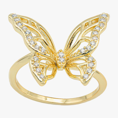Sparkle Allure Cubic Zirconia 14K Gold Over Brass Butterfly Cocktail Ring