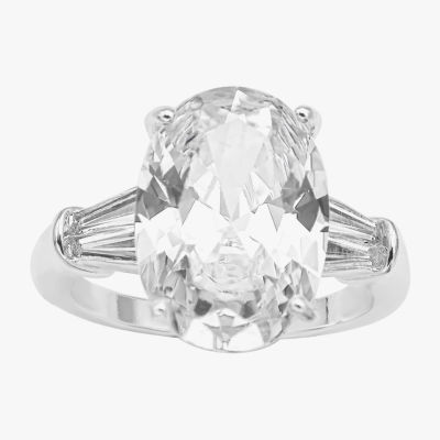 Sparkle Allure Split Shank Cubic Zirconia Pure Silver Over Brass Oval Cocktail Ring