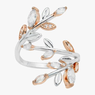 Sparkle Allure Leaf Wrap Cubic Zirconia 14K Two Tone Gold Bypass  Cocktail Ring