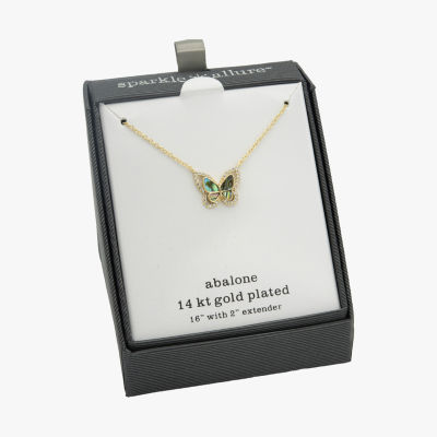 Sparkle Allure Halo Mother Of Pearl Cultured Freshwater Pearl 14K Gold Over Brass 16 Inch Link Butterfly Pendant Necklace
