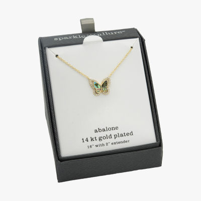 Sparkle Allure Halo Womens Green Mother Of Pearl Cultured Freshwater Pearl 14K Gold Over Brass Butterfly 16 Inch Pendant Necklace