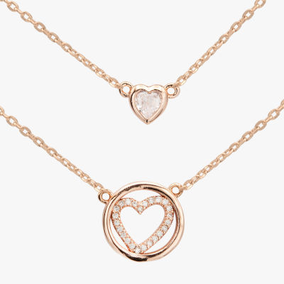Sparkle Allure 2-pc. Cubic Zirconia 18K Rose Gold Over Brass 16 Inch Link Heart Pendant Necklace
