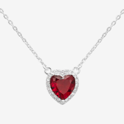 Sparkle Allure Halo Womens Red Crystal Pure Silver Over Brass Heart 16 Inch Pendant Necklace