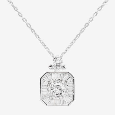 Sparkle Allure Halo Cubic Zirconia Pure Silver Over Brass 16 Inch Link Pendant Necklace