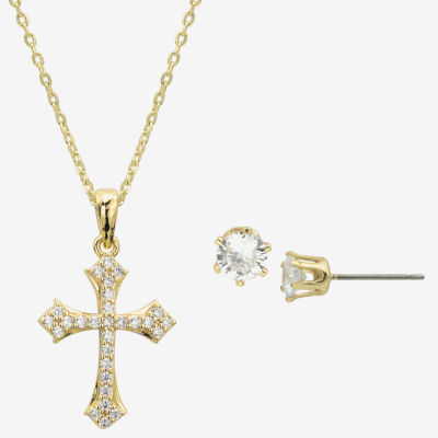 Sparkle Allure 2-pc. Cubic Zirconia 14K Gold Over Brass Cross Jewelry Set