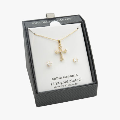 Sparkle Allure 2-pc. Cubic Zirconia 14K Gold Over Brass Cross Jewelry Set