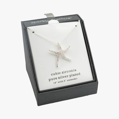 Sparkle Allure Starfish Cubic Zirconia Pure Silver Over Brass 16 Inch Link Pendant Necklace