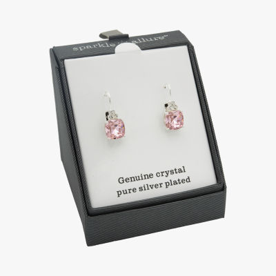 Sparkle Allure Womens Pink Crystal Pure Silver Over Brass Cushion Drop Earrings