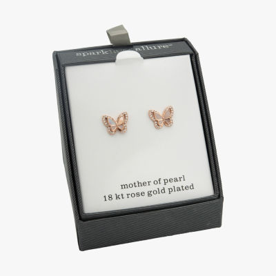 Sparkle Allure Mother Of Pearl Cultured Freshwater Pearl 18K Rose Gold Over Brass 13mm Butterfly Stud Earrings