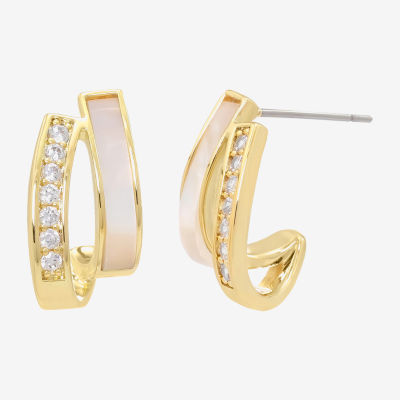Sparkle Allure Half Womens White Mother Of Pearl Cultured Freshwater Pearl 14K Gold Over Brass 16.6mm Hoop Earrings