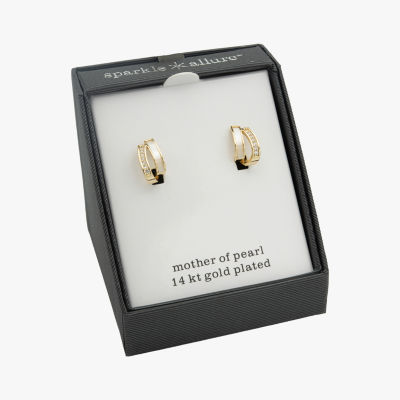 Sparkle Allure Half Mother Of Pearl Cultured Freshwater Pearl 14K Gold Over Brass Hoop Earrings