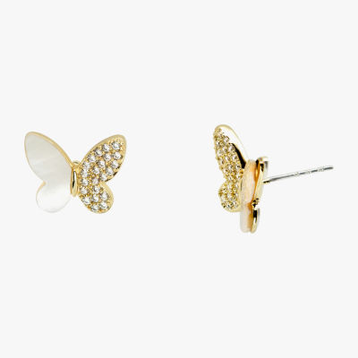 Sparkle Allure Mother Of Pearl Cultured Freshwater Pearl 14K Gold Over Brass 11mm Butterfly Stud Earrings