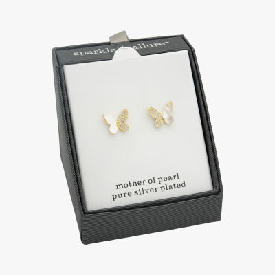 Sparkle Allure Mother Of Pearl Cultured Freshwater Pearl 14K Gold Over Brass 11mm Butterfly Stud Earrings