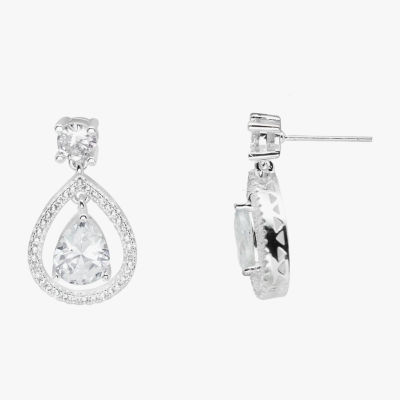 Sparkle Allure Womens Cubic Zirconia Pure Silver Over Brass Drop Earrings