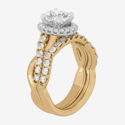 Signature By Modern Bride (H-I / Si1-Si2) Womens 2 CT. T.W. Lab Grown White Diamond 10K White Gold Oval Side Stone Halo Bridal Set