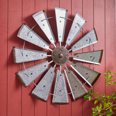 Glitzhome Farmhouse Metal Galvanized Wind Spinner Metal Wall Art