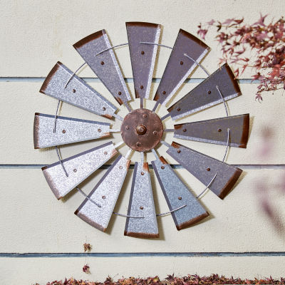 Glitzhome Farmhouse Metal Galvanized Wind Spinner Metal Wall Art