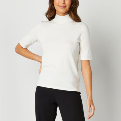 EP Modern by Evan-Picone Womens Elbow Sleeve Mock Neck Top