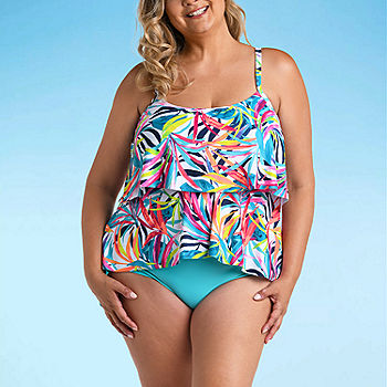 Sonnet Shores Tankini Swimsuit Top Plus, Color: Rainbow Tropical