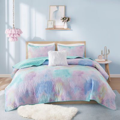 Intelligent Design Karissa Tie Dye Hypoallergenic Quilt Set with decorative pillow